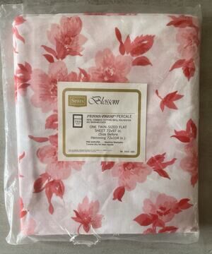 Vintage Sears Blossom Twin Flat Sheet Pink Floral NOS Perma Prest